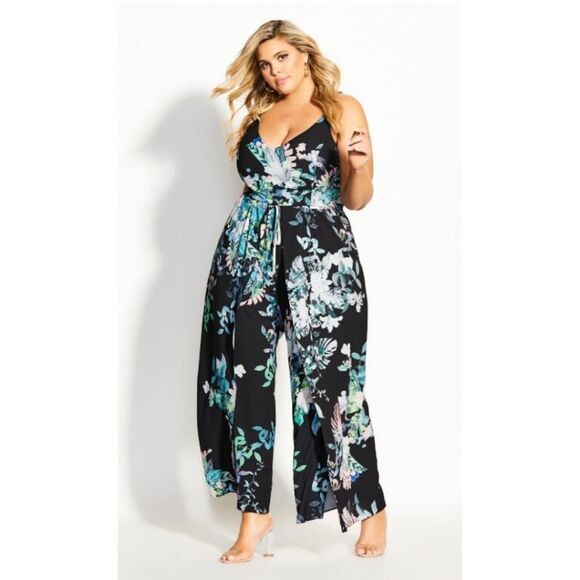 City Chic Lush Floral Wide Leg Jumpsuit NWT - Picture 1 of 10